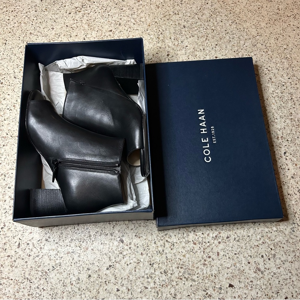 Cole Haan Black Open Toe Ankle Boots